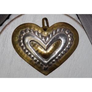 Vintage Jeep Collin’s Brass & Sterling Silver Heart Pendant 31.3G / 2.1in